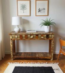 SOLID RECLAIMED TEAK WOOD &  BRASS FITTED CONSOLE