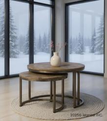 SET OF 3 NESTING SOLID WOOD & IRON TABLES