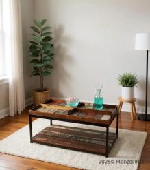 SOLID RECLAIMED TEAK TRAY COFFEE TABLE W/ IRON