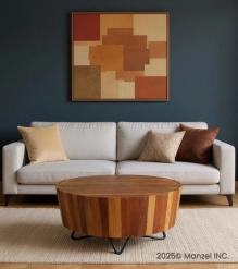 SOLID RECLAIMED TEAK WOOD & IRON ROUND COFFEE TABLE