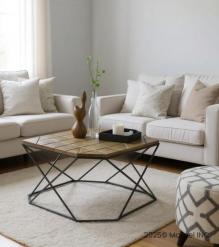 SOLID WOOD & IRON COFFEE TABLE