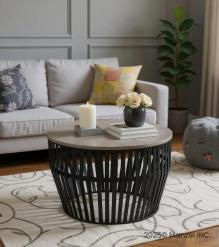 SOLID WOOD & IRON ROUND COFFEE TABLE