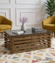 SOLID WOOD COFFEE TABLE W/ GLASS TOP