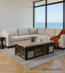 SOLID WOOD & IRON W/ SLIDING DOORS COFFEE TABLE