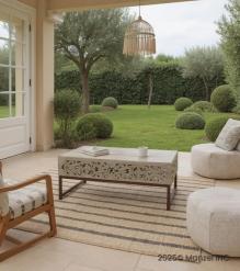 HAND CARVED WOOD & METAL COFFEE TABLE