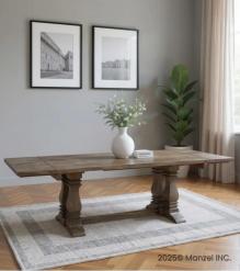 SOLID WOOD PEDESTAL EXTENSION DINING TABLE