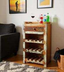 SOLID RECLAIMED TEAK WOOD WINE BAR W/ DRAWER & TRAY