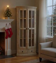 SOLID WOOD & GLASS CORNER CABINET W/ 2 DRAWERS