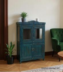 VINTAGE RECLAIMED TEAK & GLASS CABINET