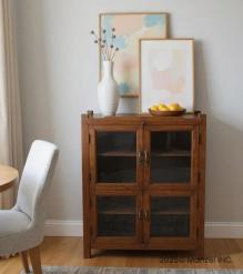VINTAGE RECLAIMED TEAK & GLASS CABINET