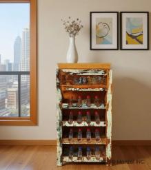SOLID RECLAIMED TEAK WOOD WINE BAR W/ DRAWER & TRAY