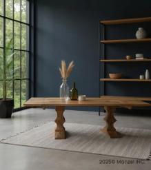 SOLID WOOD PEDESTAL EXTENSION DINING TABLE