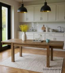 EXTENDABLE SOLID WOOD DINING TABLE W/ SELF-STORING EXTENSIONS
