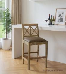 SOLID WOOD COUNTER STOOL W/ FULL HIDE LEATHER SEAT