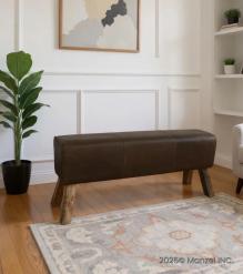 LEATHER & WOOD UPHOLSTERED BENCH