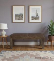 SOLID WOOD & LEATHER BENCH