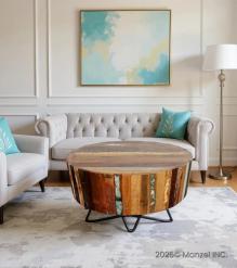 SOLID RECLAIMED TEAK WOOD & IRON ROUND COFFEE TABLE