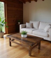 SOLID RECLAIMED WOOD W/ GLASS TOP TABLE 