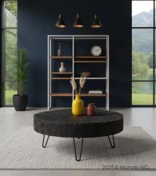 SOLID WOOD & IRON ROUND COFFEE TABLE