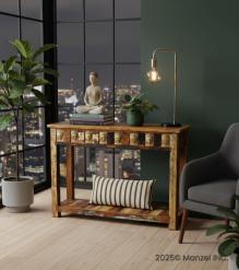 SOLID RECLAIMED TEAKK WOOD W/ BRASS FITTED CONSOLE