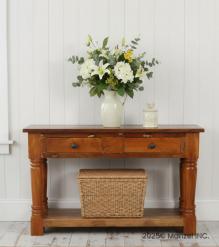 SOLID RECLAIMED TEAK WOOD CONSOLE WITH 2 DRAWERS & SHELF
