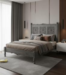 HAND CARVED SOLID WOOD QUEEN BED