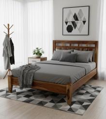 SOLID ROSEWOOD QUEEN BED - HEADBOARD, FOOTBOARD, SIDE RAILS, SLATS