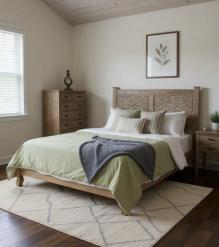HAND CARVED WOODEN KING SIZE BED