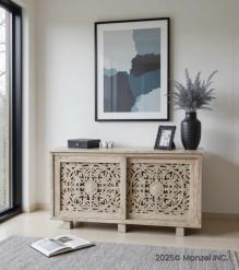 HAND CARVED WOOD 2 DOOR SIDEBOARD