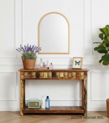 SOLID RECLAIMED TEAK WOOD BRASS FITTED CONSOLE