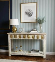 SOLID RECLAIMED TEAK WOOD & BRASS FITTED CONSOLE