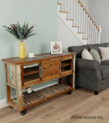WOOD/IRON 2 DRAWER GLASS CONSOLE