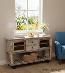 WOOD/IRON 2 DRAWER GLASS CONSOLE