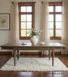 EXTENDABLE SOLID WOOD DINING TABLE W/ SELF-STORING EXTENSIONS