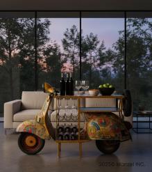 BOHO HAND PAINTED MULTI COLOR SCOOTER WINE RACK