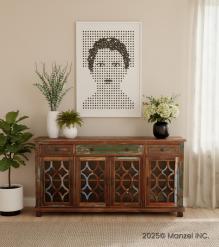 SOLID RECLAIMED TEAK WOOD & GLASS SIDEBOARD