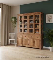STUNNING SOLID RECLAIMED TEAK WOOD & GLASS 2 PIECE HUTCH W/ DRAWERS & DOORS