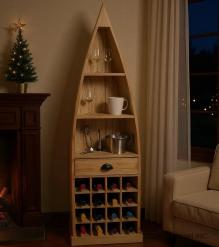 SOLID RECLAIMED TEAK BOAT WINE RACK W/ SHELVES