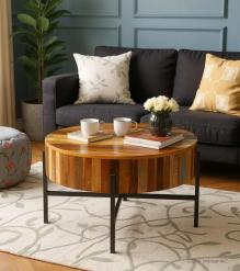 SOLID RECLAIMED TEAK WOOD W/ METAL COFFEE TABLE