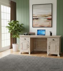 SOLID RECLAIMED TEAK WOOD DESK W/ 2 DRAWERS & 2 DOORS