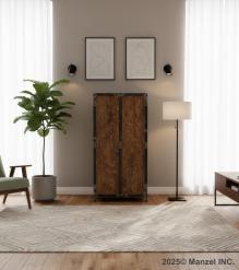 SOLID CARVED WOOD + METAL DOUBLE DOOR CABINET