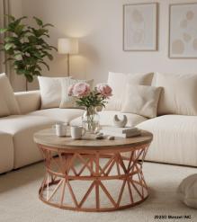 ROUND SOLID WOOD & IRON COFFEE TABLE