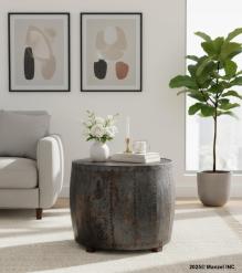 VINTAGE RECLAIMED IRON & WOOD BARREL SIDE / COFFEE TABLE