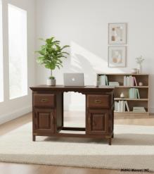RECLAIMED SOLID TEAK DESK W/ 2 DRAWERS & 2 DOORS