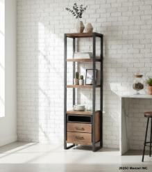 IRON & WOOD BOOKSHELF W/ DRAWERS