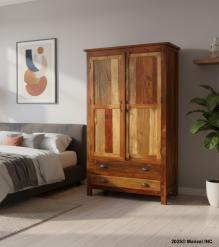 2 DOOR SOLID RECLAIMED TEAK WOOD CABINET W/ 2 DRAWERS