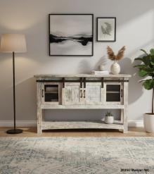 SOLID RECLAIMED TEAK WOOD SIDEBOARD W/ SLIDING DOORS & BOTTOM SHELF
