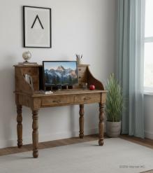 SOLID WOOD WRITING DESK TABLE W/ ATTACHED ORGANIZER