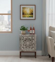 HAND CARVED SOLID WOOD & METAL SIDE TABLE