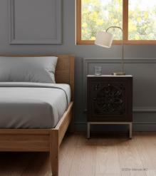 Carved 1 drawer / 1 door nightstand
